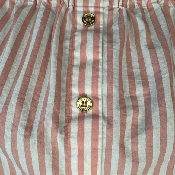 Michael Kors Top Sz M Oxford Off The Shoulder Striped Balloon Sleeve Cotton - Picture 3 of 5